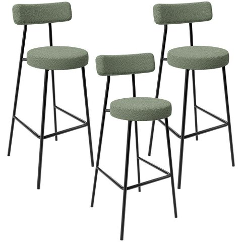 Kit 03 Banquetas Alta Bar Cozinha Sala De Jantar Estrutura Em Aço Milão L02 Bouclê Oliva - Lyam