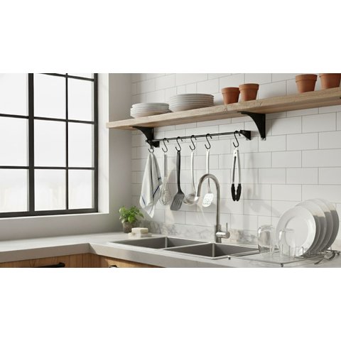Barra Utensílios Organizador P/ Cozinha 5 Ganchos Swing -40cm