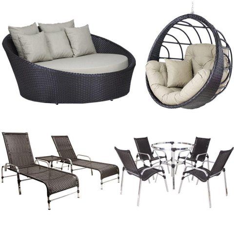 4 Cadeiras e Mesa, 2 Espreguiçadeiras, 1 Balanço e Chaise Tabaco