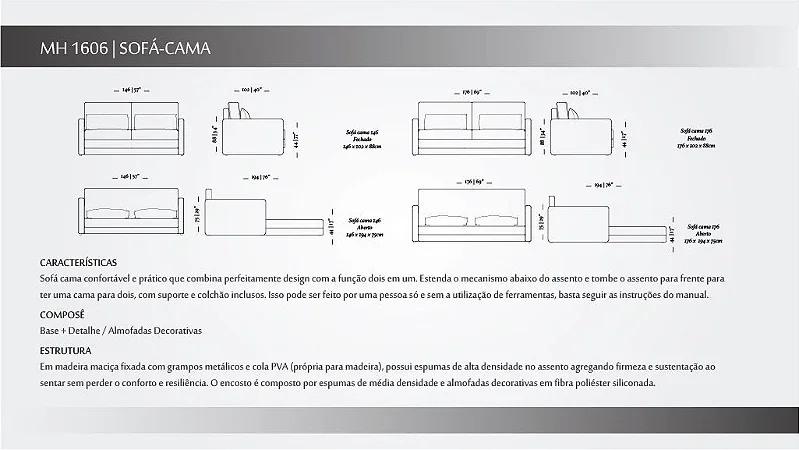 Sofá Cama Herval Versátil Queen 1,76m - Linho Cinza - 4