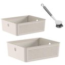 Ver imagem 1 de Kit Caixas Organizadoras 5,4l e 12l e Escova de Limpeza Multiuso Flow Bege ou