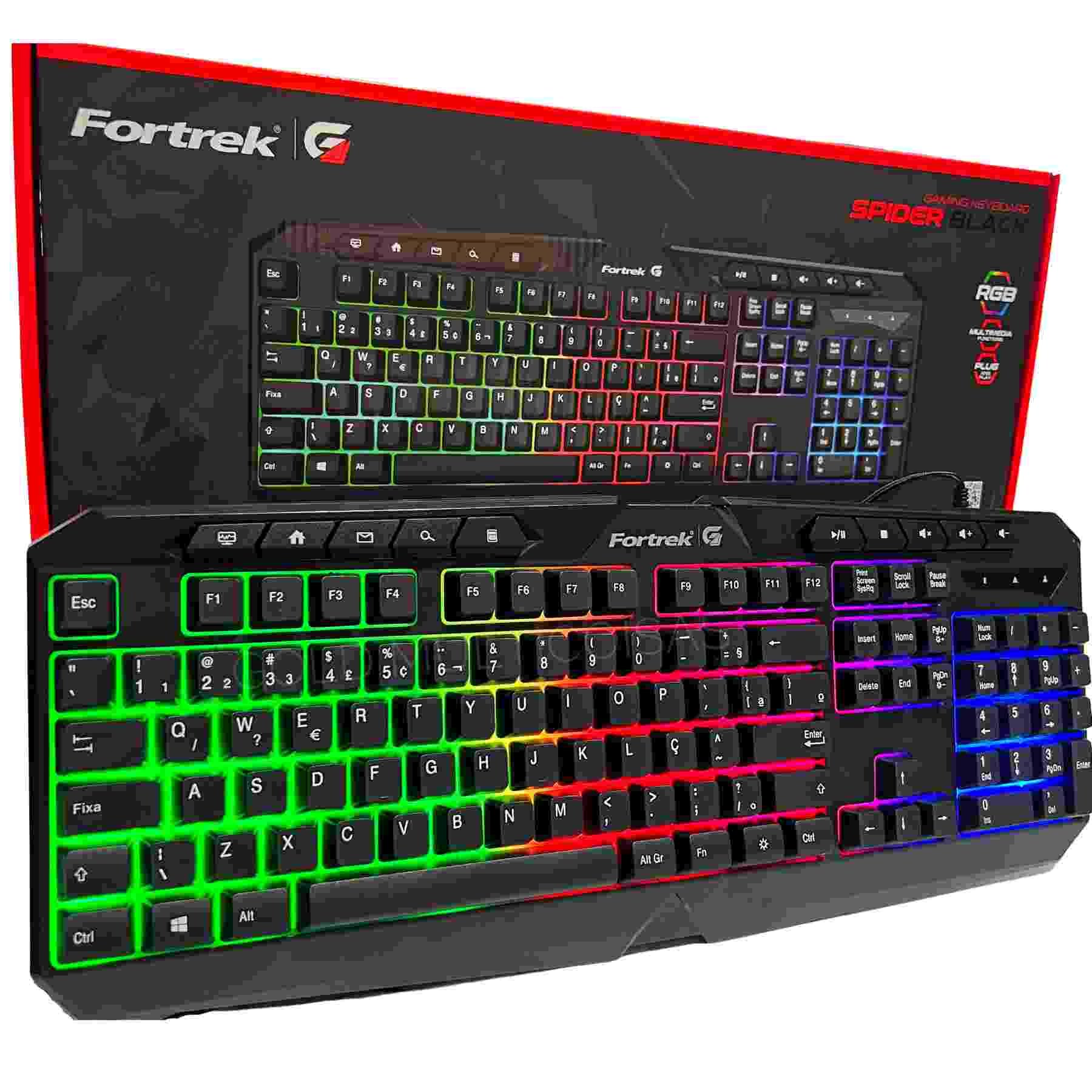 Teclado Gamer Multimidia SPIDER BLACK Preto Fortrek