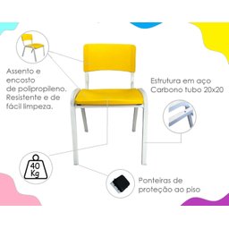 Kit 4 Cadeiras Infantil Iso Amarela Brinquedoteca Escolas Ecomhome - 7