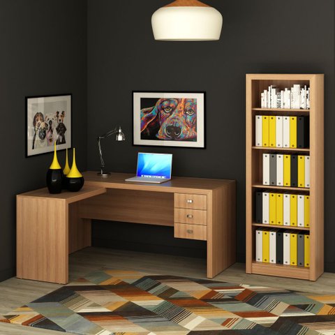 Conjunto de Escritório com Escrivaninha 02 pç CJ43018-063 Tecno Móbili - Tecno Móbili Amêndoa