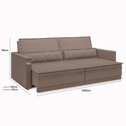 Sofá Cama Retrátil e Reclinável 240cm Velosuede Danubio Yescasa - 3