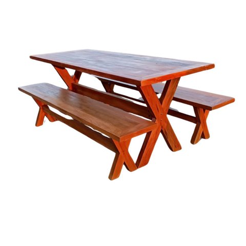 Mesa em Madeira de Demolição com Banco Maciça Peroba