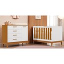 Ver imagem 2 de Jogo de Quarto Infantil Flip Cômoda 1 Porta e Berço Americano Branco Fosco/savana - Reller Móveis