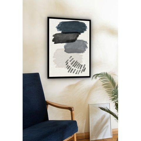 Quadro Decorativo Abstrato Traços Cinza - 70x50cm:moldura Preta