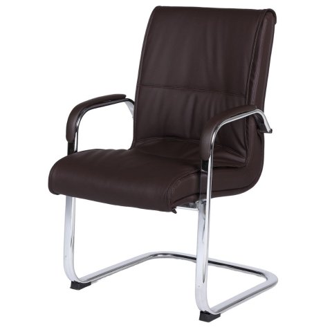Cadeira de Escritório Locutor Austin Fratini Pu Marrom Base Fixa Cromada