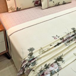 Jogo de Cama Lençol Queen Topázio Percal 300 Fios 4 Peças - Palha - 100% Poliéster - 3