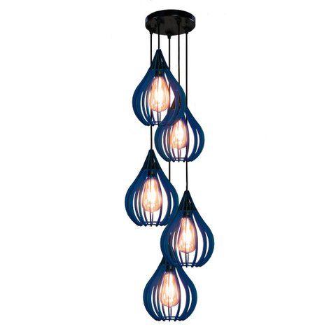 Luminária Teto Lustre Pendente Balcão Cozinha Sala 5 Chile:Azul
