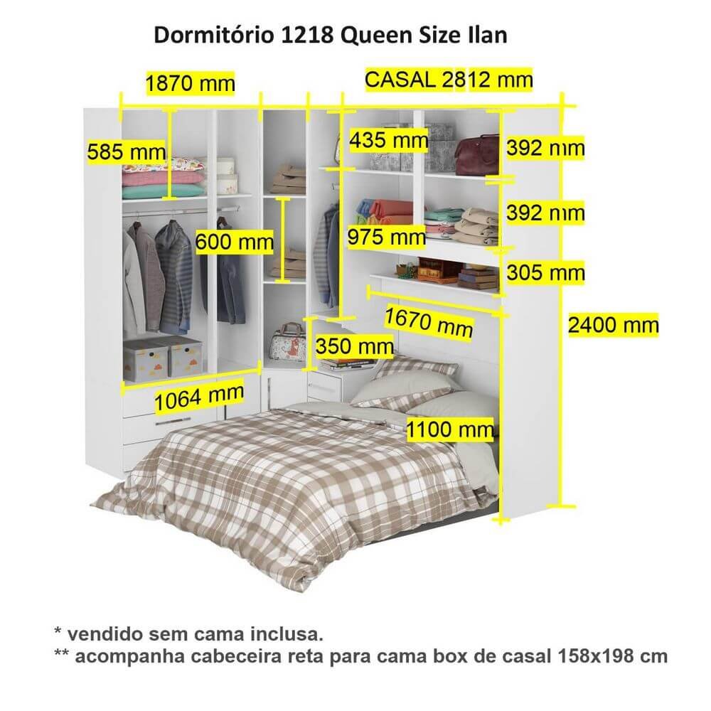 Dormitório Queen Size Completo 1218 Carvalho Claro - 3