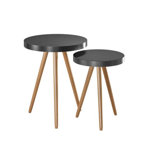 Kit 2 Mesa Lateral Lisa Mdf Preto | Aço Preto - Sallar Home