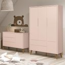 Ver imagem 2 de Jogo de Quarto Infantil Theo Retrô Guarda Roupa 3 Portas e Cômoda 1 Porta Rosa com Pés Amadeirado -