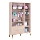 Ver imagem 3 de Jogo de Quarto Infantil Theo Retrô Guarda Roupa 3 Portas e Cômoda 1 Porta Rosa com Pés Amadeirado -
