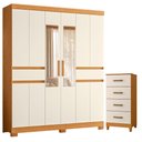 Ver imagem 1 de Guarda Roupa Casal Olimpia 10 Portas com Espelho e Cômoda Mobi Cinamomo Off White - Móveis