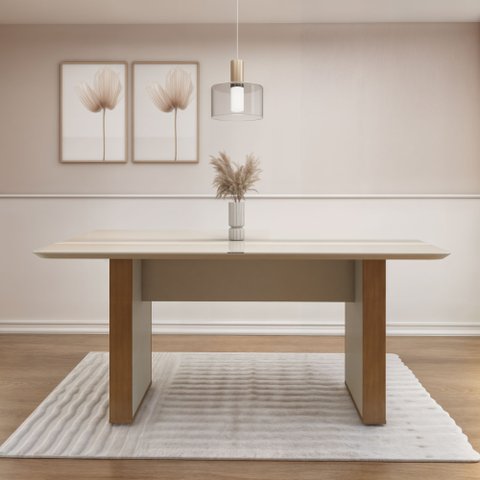 Mesa de Jantar 6 Lugares Retangular 160cm Tampo Vidro/MDF Julia Marrom/Cinamomo/Off White