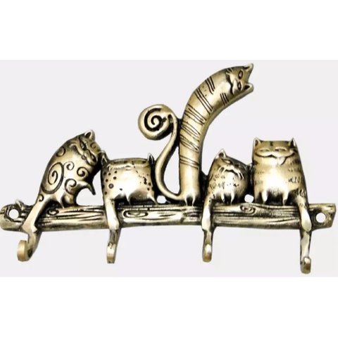 Cabide Porta Chaves Gatos Estilizados Bronze Decoração Lindo