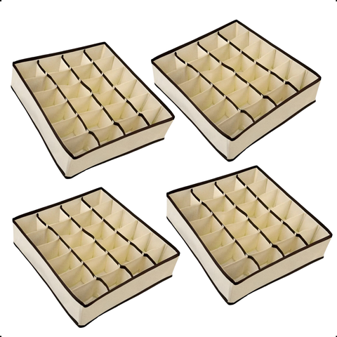 Organizador para Gaveta Guarda Roupa 24 Divisões Bege Kit 4