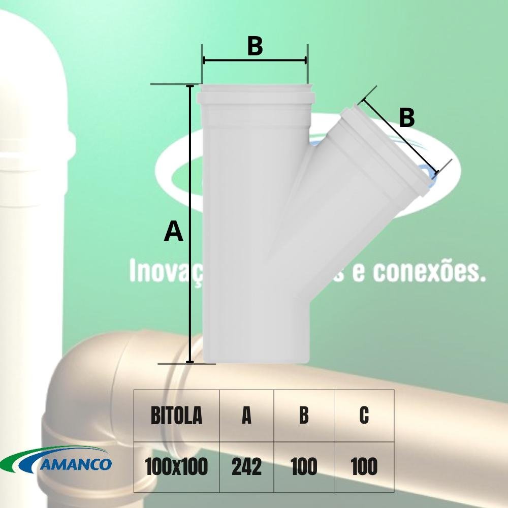 Junção Em Y Simples De Água Esgoto PVC Branco 45° Graus De 4 X 4” Polegadas 100 mm X 100 mm - 5