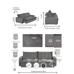 Sofá Bahia Modular 4 Lugares 2,30 MT com Molas Retrátil e Reclinável Veludo Nobre Sofatec - 3