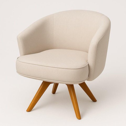 Poltrona Julia Giratoria Pes Madeira - Luxo Decor Bege