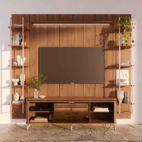 Estante para TV até 75 Polegadas Vidro Reflecta com Prateleiras 100% MDF com LED Lincoln Float