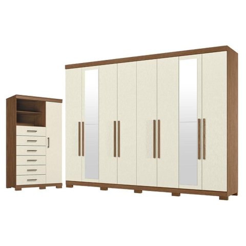 Guarda Roupa Casal Master New 8 Portas de Bater 4 Gavetas MDP com Espelho Cômoda Marabá Jatobá