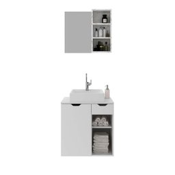 Kit de Banheiro Gabinete Suspenso com Pia e Espelheira Branco Mármore - 2