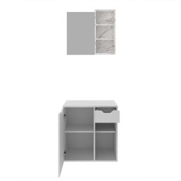Kit de Banheiro Gabinete Suspenso com Pia e Espelheira Branco Mármore - 3