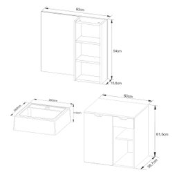 Kit de Banheiro Gabinete Suspenso com Pia e Espelheira Branco Mármore - 4