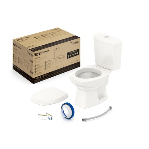 Kit de Bacia com Caixa Assento Pp com Queda Amortecida e Complementos de Instalação Thema Roca