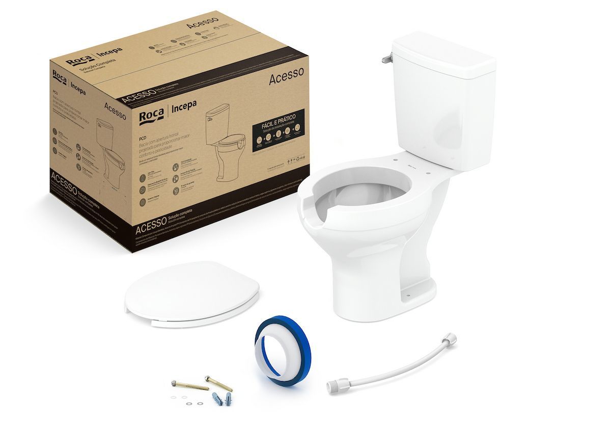 Ver imagem 3 de Kit de Bacia com Caixa Acionamento Lateral Assento PP com Abertura Frontal e Complementos de Instalação Roca Branco/Brilhante