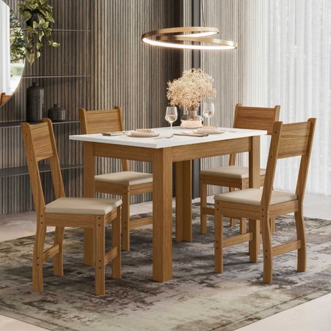 Conjunto Mesa de Jantar Bellagio com 4 Cadeiras Milano Poliman Móveis