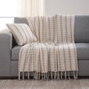 Ver imagem 1 de Manta Decorativa para Sofá Italiana Off White Listrada Preto Algodão