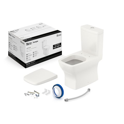 Kit de Bacia com Caixa Assento Termofixo com Queda Amortecida e Complementos de Instalação Boss Roca