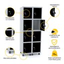 Ver imagem 3 de ROUPEIRO DE AÇO 2M 08 PORTAS FECHADURA PANDIN - CINZA/PRETO GRF 502/8 DI