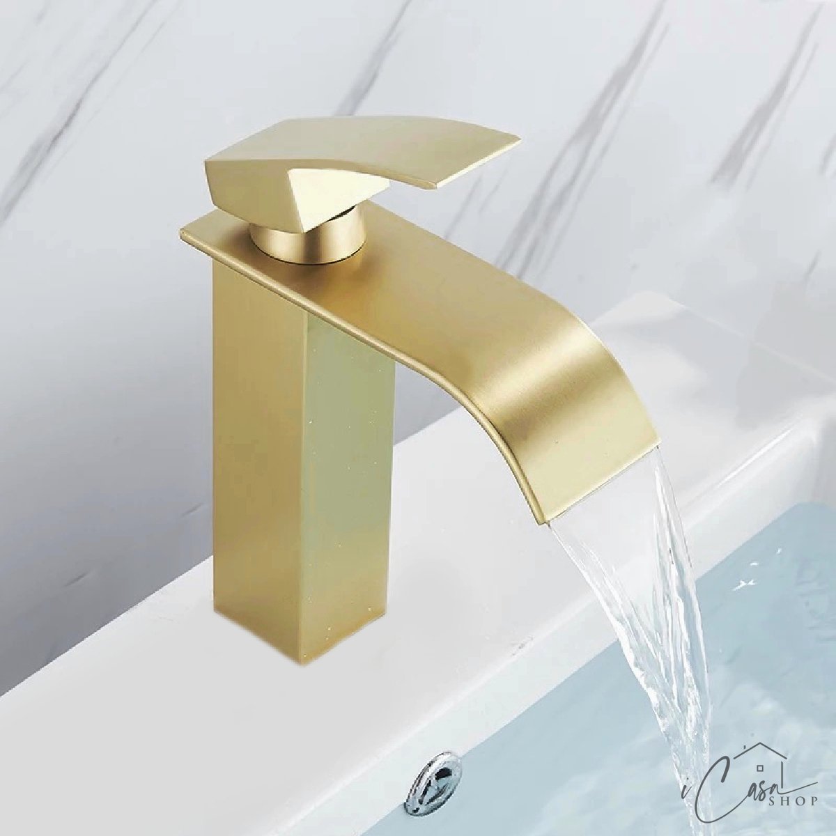 Torneira Banheiro Lavabo Cascata Dourada Escovada Misturador Monocomando - 4