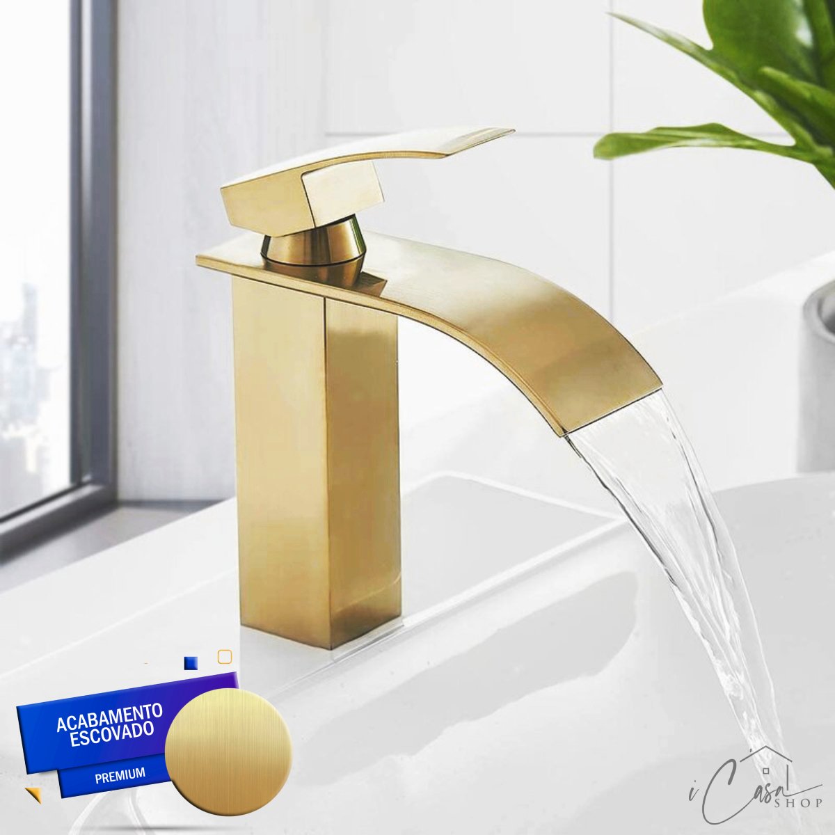 Torneira Banheiro Lavabo Cascata Dourada Escovada Misturador Monocomando - 7