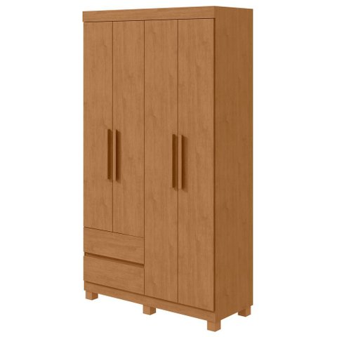 Guarda-roupas Solteiro 4 Portas 2 Gavetas sem Espelho com Pés Zeus - Lp - Rei de Casa Amendoa Clean