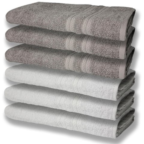 6 Toalhas Grande Super Felpudas e Grossa Algodão 80x150 Itália Soft Beka - Branco/cinza Branco/