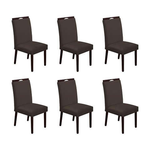 Kit 6 Cadeiras de Jantar Madeira Maciça Castanho Premium Heloísa Veludo Marrom - Cor: Marrom