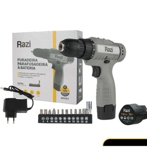 Furadeira Parafusadeira Bateria 12v Razi Bivolt com Acessórios