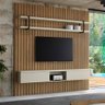 Painel Ripado para Tv com Prateleira e Nicho 200cm 100% Mdf Cor:louro e Luna com Preto - 1