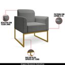 Ver imagem 4 de Kit 2 Poltronas Decorativas Isabella Base Industrial Linho Grafite/Dourado Gran Belo