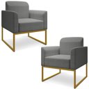 Ver imagem 1 de Kit 2 Poltronas Decorativas Isabella Base Industrial Linho Grafite/Dourado Gran Belo