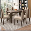 Ver imagem 1 de Conjunto Mesa de Jantar Liz 160cm 6 Cadeiras Linea Revestidas em Suede Amêndoa