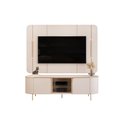 Ver imagem 5 de Painel e Bancada Tv 65" 2 Portas Deep Luminárias Douradas Pés Metálicos Offwhite G18 - Gran Belo