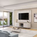 Ver imagem 1 de Painel e Bancada Tv 65" 2 Portas Deep Luminárias Douradas Pés Metálicos Offwhite G18 - Gran Belo