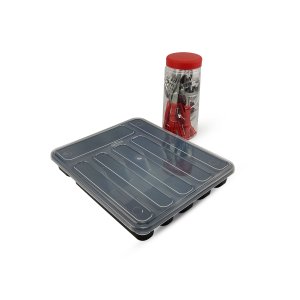 Jogo de Talheres Inox Cabo de Plástico 24 Peças + Porta Talheres Extra Grande 6 Divisórias C/ Tampa 